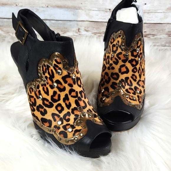 NWOT, Reba, Women's Black Leopard, clear stones, 4" heels, Sz 8.5 - Picture 6 of 12